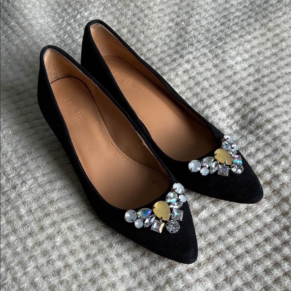 J. Crew Black ESME KittenHeels with Crystal Embellishments Used (see pics)Size 6